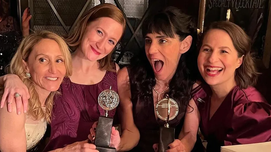 Jill Furman and Rachel Suss hold Tony Awards. 