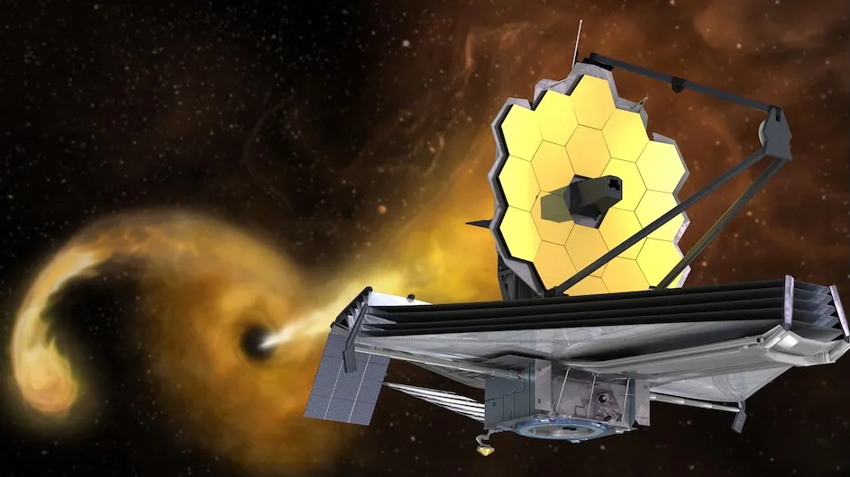An illustration of the James Webb Space Telescope. 