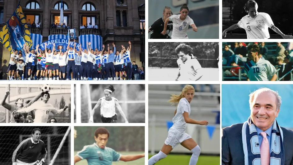 A collage of 11 great Columbia soccer greats over the years.
